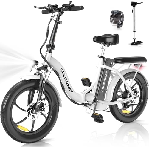 COLORWAY 20'' Electric Bike, Folding EBike, City Bike with 36V 15Ah Removable Battery, 7-Speed,with 250W Motor, Unisex Adult with LCD Display, Dual Disc Brake,Range up to 45-100KM,with pannier bag.