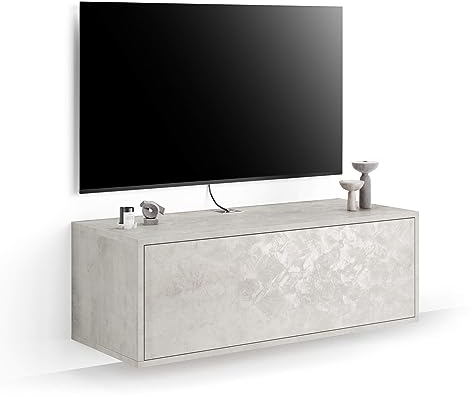 Mobili Fiver, Porta Tv sospeso Iacopo Con Cassetto, Grigio Cemento, 104 cmx42 cmx36 cm, Mobile Tv Sospeso Moderno per televisori fino a 43'', Made in Italy