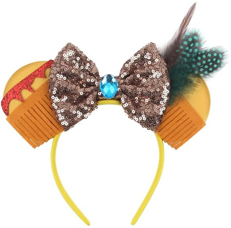 Cerchietto per capelli con orecchie hawaiane da donna, in velluto, con fiocco, orecchie di topo, con paillettes scintillanti, accessori essenziali per viaggi (Hawaiiears)