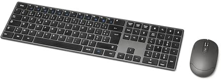 Amazon Basics Mouse wireless ricaricabile - Tastiera completa ultra sottile e silenziosa con tastierino numerico, FR Layout Gray, nero