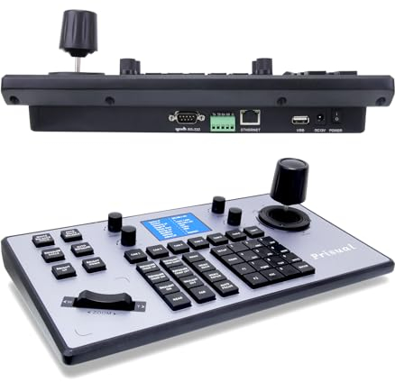 Prisual PTZ Camera Controller PoE 4D Joystick LCD Screen Setup, Elevate Your Church Live Streaming with VISCA is Fully Compatible and extensible, Pelco D/P RS232 RS485 (TEM-JOY1)