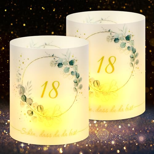 12 Windlicht Tischdeko 18 Geburtstag, Deko 18. Geburtstag Mädchen Junge, 18 Jahre Happy Birthday Tischdeko, Schön DASS Du Da Bist, Geeignet für Teelichter oder Kerzen
