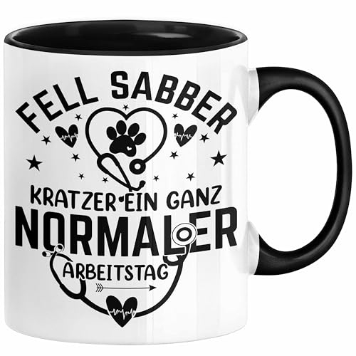 Trendation - Tierarzt Tasse Geschenk für Tierärztin Geschenkidee Lustiger Spruch Kaffeetasse Becher Fellsabber Kratzer (Schwarz)
