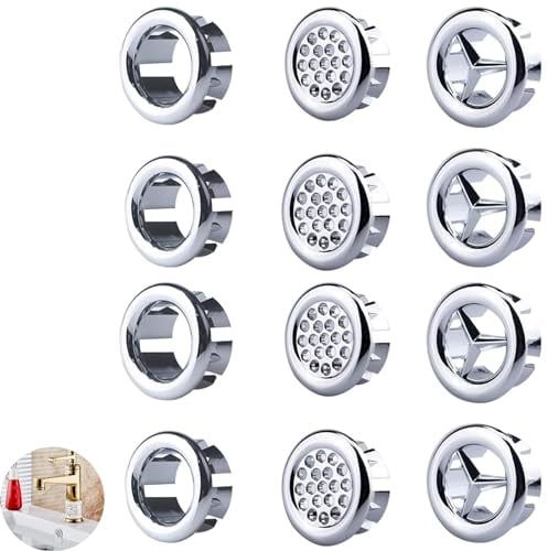 12 PCS Sink Overflow Ring,Basin Overflow Insert Sink Hole Replacement Overflow Hole Round Basin Overflow Trim, Sink Hole Cap Drain Cap Cover Insert in Hole for Bathtub Kitchen Sink