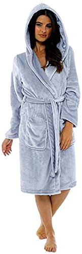 Ronony Morgenmantel Damen Lang Kuschelig XS-5XL Hausmantel Damen Bodenlang Warm Aufgesetzte Frottee-Bademantel Taschen Weicher Fleece-Kapuzenmantel Damen Leicht Flauschig Plüsch Flanell Hausmantel