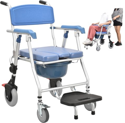BOVDC Sedia Comoda WC per Anziani con Rotelle Pieghevole Antiscivolo 150kg