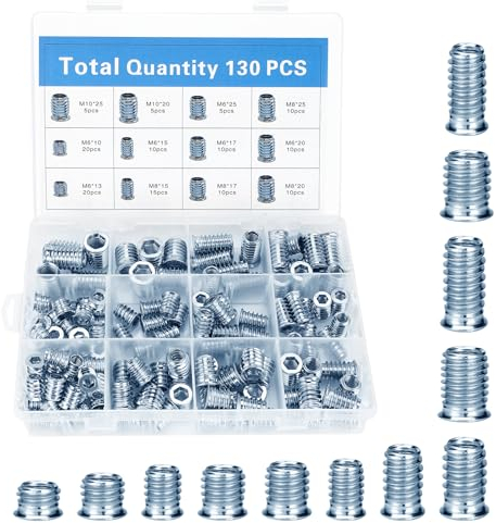 Gewindeeinsatz, 130 Stück Einschraubmutter, M6/M8/M10 Einschraubmuffen, Gewindeeinsätze Holz aus Verzinktem Stahl, Hex Innensechskant Mutter für Holzmöbel