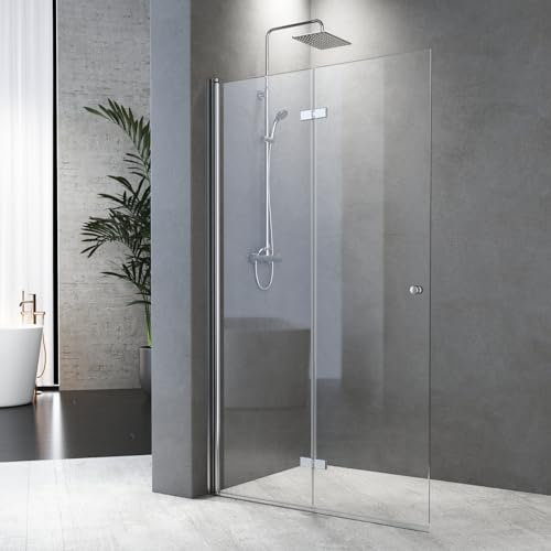 Walk In Duschabtrennung 120x185 cm Falttuer Dusche 120cm Walk In Duschwand Faltbar aus 6mm ESG-Sicherheitsglas,Sicher und Zuverlässig