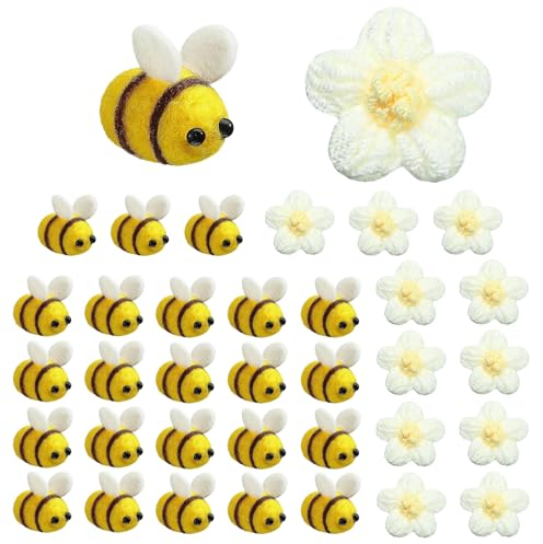 Nayyana 36 Stück Bienen Deko und Blumen Deko, Bienen Blumen Filzbienen Kleine, Dauerhaft Biene Blumen Deko Filz, Niedlich Mini Biene für Kinder DIY Bastelladen Kleidung Dekorationen
