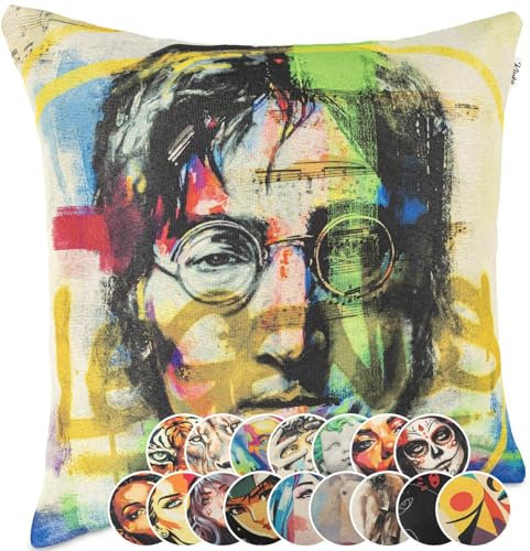 Kissenbezug Dekokissen Gobelin Kissen Sofakissen Kissenbezüge Kissenhülle Zierkissen Pop Art Motiv beidseitig Bedruckt John Lennon 40x40cm ohne Füllung