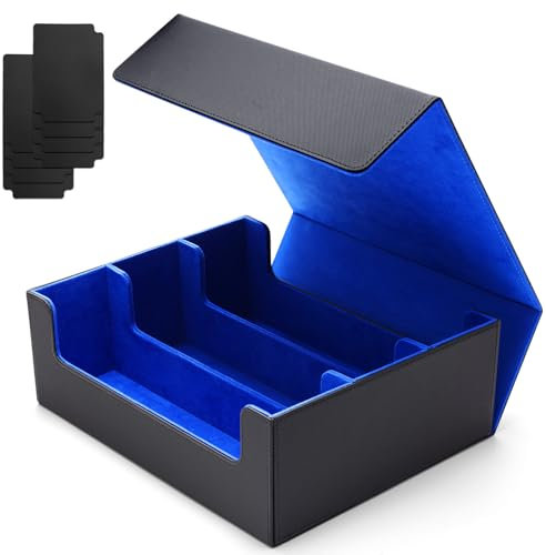 Coolrunner 1800+ Card Deck Case For Trading Cards, PU Leather Magnetic Closure Card Deck Case Box with 8PCS Divider, Card Deck Box Fit For YuGiOh, MTG, and Sport Cards (Black&Blue)