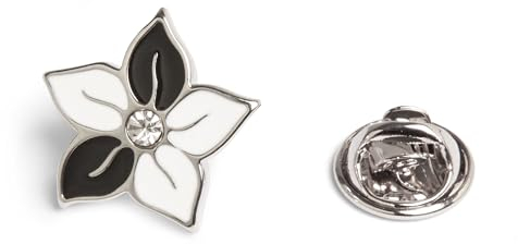BRERA 67 - broches et pins pour femme en metal en forme de fleur blanche et noir, broche femme vetement, broche homme pins, mini broche bijoux, pince decollete femme