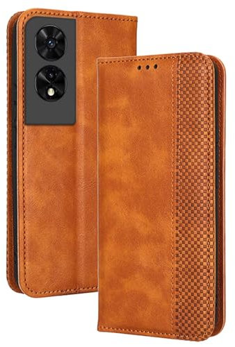 Topme Coque pour TCL 505 (6.75 inches) Etui Housse, Étui de Téléphone en Cuir avec Fente pour Carte Texturée élégante.Marron