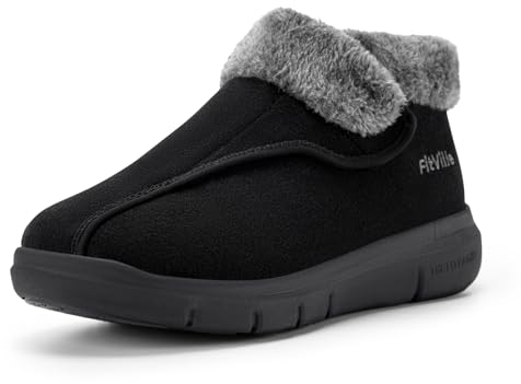 FitVille Stivaletti Uomo Invernali per Diabetici Extra Larghe Stivali da Neve Calde e Salutari per Gonfiori Nero 43 EU X-Larga