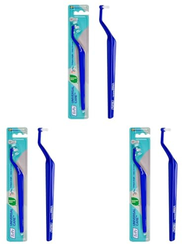TEPE Spezialzahnbürste Universal Care Winkelbürste mit kleinem Bürstenkopf für eine vereinfachte Reinigung schwer zugänglicher Flächen, Verschiedene Farben, Pack of 1 (Packung mit 3)