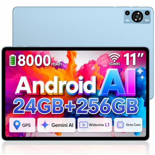 ZIOVO Tablet da 11 pollici, tablet Android 14,24 GB RAM+256 GB ROM/TF 1TB, Octa-Core 2.0 GHz,5 G WiFi/8000 mAh/13+5 MP/GMS Certified/Coperchio in metallo/Widevine L1/Supporto Neflix, Tablet Touch -Blu