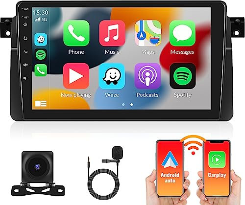 SIXWIN 2+64G Android 13 Radio Coche para BMW 3er E46 1999-2005 con CarPlay&Android Auto&Mirrorlink,9 Pulgadas Pantalla Táctil con Bluetooth/WiFi/GPS/FM/RDS/USB+AHD Cámara+MI