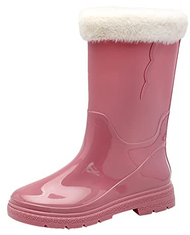 Stivali di gomma da donna foderati – Stivali da pioggia in gomma antiscivolo, impermeabili, in gomma, stivali da lavoro, stivali da giardino, Colore: rosa., 38 EU