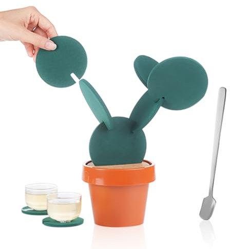 1 Ensemble De Sous-Verres En Forme De Cactus, 1 Morceau De Cuillère À Café, Des Sous-Verres En Forme De Cactus, Des Sous-Verres Empilables, Des Tapis Anti-Brûlure Pour La Cuisine Et Le Bureau