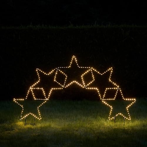 Lights4fun 120cm Dual LED Stern Bogen Silhouette Mit Timer Strombetrieben - Weihnachtsdeko Außen Outdoor LED Stern Stehend