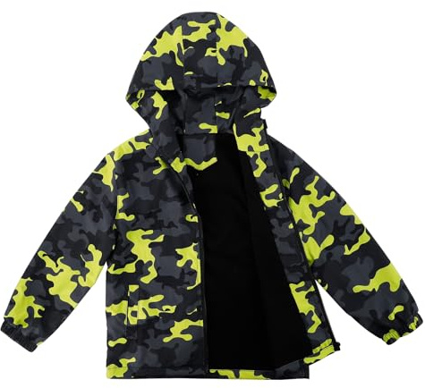 LACOFIA Chaqueta Impermeable para Niños con Forro Polar Cazadora Cortavientos Abrigos Cálida con Capucha Chubasquero Otoño/Invierno para Niños 3~12 años