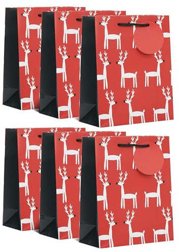 UK Greetings Multipack mit 6 mittelgroßen Geschenktüten für Ihn/Sie/Freund – für Weihnachten – Rentier-Design