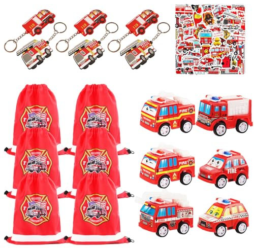 Feuerwehrauto Kinder Party Mitgebsel, Feuerwehrauto Kindergeburtstag Geschenke Mit Sporttasche SchlüsselanhäNger Spielzeugauto Aufkleber, Feuerwehrauto Gastgeschenke, Für Jungen Mädchen Thema Party