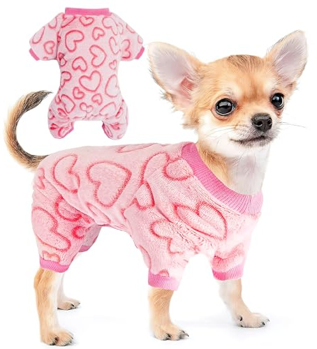 Pyjama Chien Saint Valentin Flanelle Chien Pyjama Coeur Pull Chiens Petite Taille Saint Valentin Vetement Chiens Rose Chiot Pull Petite Taille Chihuahua Pyjamas Chaud Pulls Chihuahua Pyjamas Chat,M