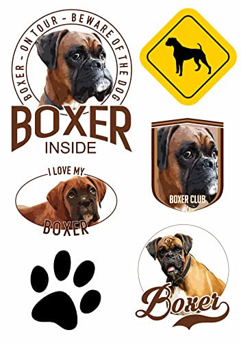 Daged Boxer Hund Hundeliebhaber Aufkleber Set Karte 6 Stück - PKW Auto Motorrad Biker ablösbarer Vinyl- HU