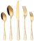 Besteck Set Gold für 6 Personen, HONKKU 30-teiliges Edelstahl Besteckset, Essbesteck Set Spiegel Polierter mit Blumenmustern, Gabel Löffel Messer Set Spülmaschinenfest