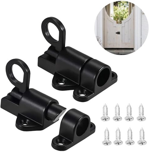 Diyxisk Pestillo Puerta,2 Piezas Pestillo Auto Lock Door Latch,Spring Lock Pestillos para Puertas with Screw Pestillo Puerta Corredera, para Ventanas, Puertas Madera, Puertas Armarios (Negro)