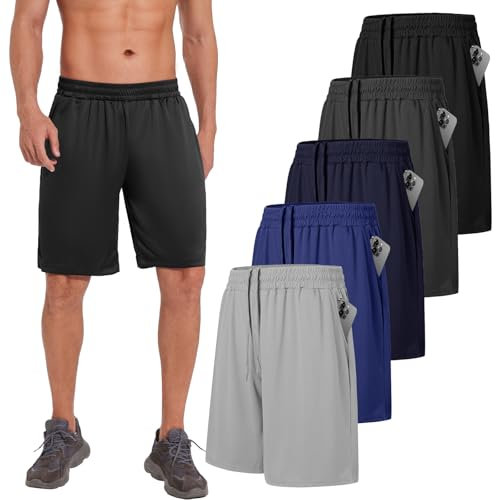 AKKQHH 5er-Pack Sporthose Herren Kurz Laufhose Kurze Hose mit Tasche Laufshorts Atmungsaktiv Schnell Trocknend Sportshorts Jogginghose Herren für Gym Sommer(Schwarz+Dgrau+Db+Hg+Mar,L)