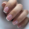 JUSTOTRY 24 Pcs White Leaf False Nails Short Pattern,Pink French Square Press on Nails,Glossy Gold Glitter Fake Nails Medium for Nail Art,Classy Squoval Stick on Nail for Women Gifts
