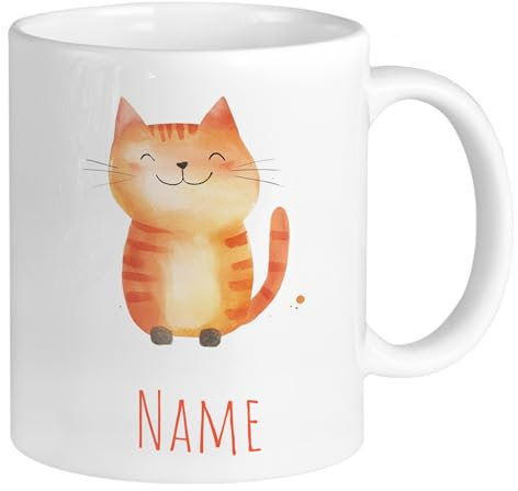 GRAZDesign Tazza per bambini personalizzata con simpatico motivo gatto – Tazza per bambini con nome in ceramica, 330 ml