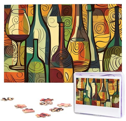 1000 Piece Jigsaw Puzzle for Adults Challenging Puzzles Personalized Wooden Puzzle Wine Bottle Art Photos Jigsaws for Birthday Christmas 29.5 x19.7