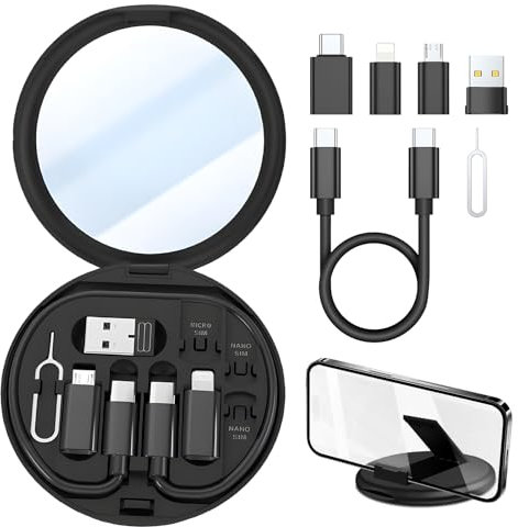 Usb Adapter Set Multi Datenkabel Speicherbox Adapter Duale Typ-C-Datenkabel, Lightning- und Micro-Adapter, Kartenauswurfstift Unterstützt Schnelles Laden, Handyhalterung (mit Spiegel/Schwarz)