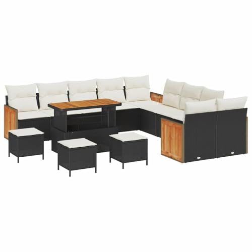 vidaXL Garten-Sofa-Set 14 pcs Schwarz und Creme 110 x 55 x 71 cm, Garten und Terrasse, strapazierfähige Möbel, modernes Sofa-Set, Lounge für die Terrasse, Entspannung und Komfort!