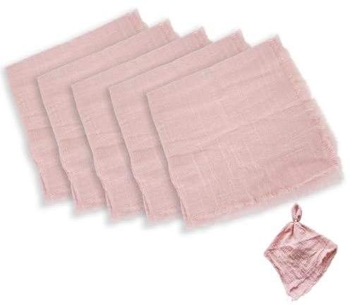 leruiyezs 5 Stück Servietten Stoff Aus Baumwolle Musselin Servietten Mit Fransen 42x42 cm Wiederverwendbare Stoffservietten Rosa Für Hochzeit Geburtstag Weihnachten Und Alltagstischdekoration