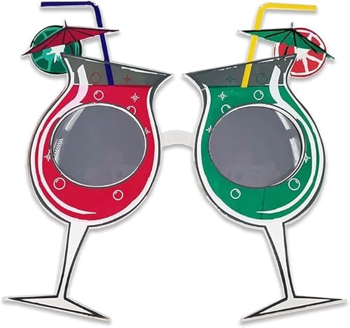 Zac's Alter Ego Novelty Cocktail Glass Sunglasses, Tropical Party Stemware Design, Multicolour Party Frames