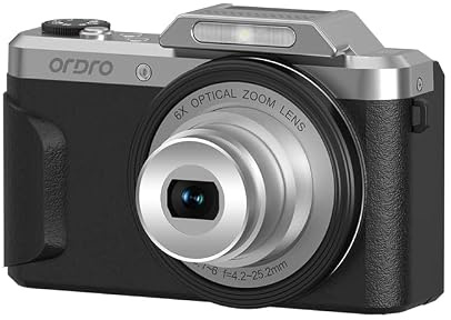 ORDRO Appareil photo numérique 4K avec zoom optique 6x et écran rabattable à 180° - Design rétro vintage, autofocus anti-secousses, flash et WiFi intégrés, appareil photo parfait pour les voyages