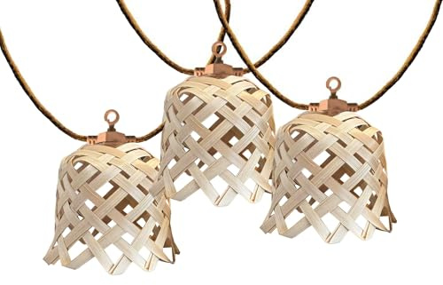 Lichterkette für den Außenbereich, anschließbar, 10 natürliche Bambusschirme, Noya Light HYBRID, LED, warmweiß, 8 m, solarbetrieben und mit Netzanschluss