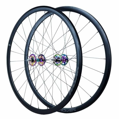 700C Fixed Gear Laufradsatz Angeschraubter Nabe, 9.5x100mm/120mm Vollachse, Flip-Flop-Gewinde (Freilauf Und Starr), Single Speed Racing Vorder- Und Hinterräder Für Bahnräder(Colorful)