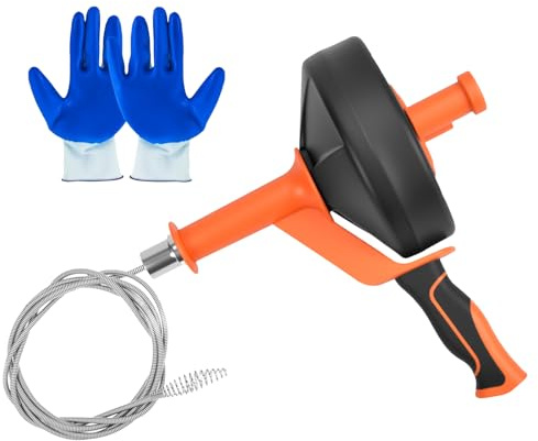 Spirale per la pulizia dei tubi con punta da 13 m | Spirale per pulizia tubi ecologica, ideale per cucina e bagno, Cavo in acciaio al manganese, antiscivolo, guanti inclusi