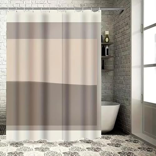 AJALGZ Ensemble Rideau de Douche Moderne en Tissu Doux à Rayures Beige et Marron (120 x 150 cm // Largeur x Hauteur)