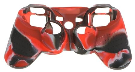 Funda de silicona compatible con mando PS2 y PS3, color negro y rojo, agarre protector y antideslizante