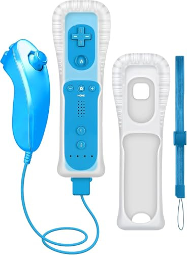 WKOLF Juego de 4 mandos a distancia de repuesto para Nintendo Wii/Wii U con Motion Plus, 1 unidad (mandos a distancia + joysticks analógicos + funda de silicona + correa de mano)