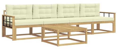 vidaXL Outdoor-Sofagarnitur mit Kissen 4 pcs Weiß und Creme, Outdoor-Sofa-Set, modernes Gartenmöbel, modulare Sitzgruppe für Komfortables Entspannen im Freien