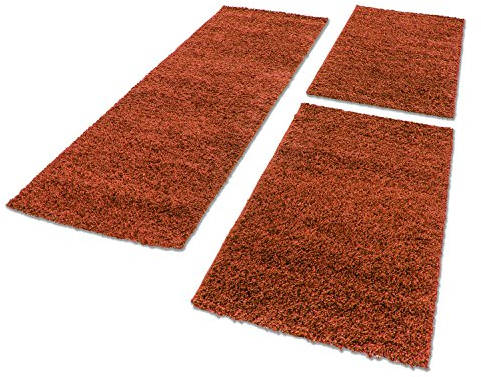 HomebyHome Bettumrandung Schlafzimmer 3 teilig Teppich Terrakotta - Waschbarer Bettumrandung Teppich Läufer Set Extra Flauschig Bettvorleger Schlafzimmer Bettset:2 St. 60x110 cm | 1 St. 80x250 cm