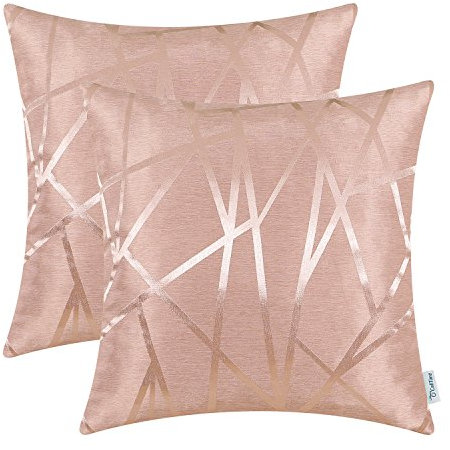 CaliTime Kissenbezüge Kissenhülle 2er-Pack Wurfkissenbezüge Cases für Couch Sofa Home Decor Modern Shining & Dull Contrast Dreiecke Abstrakte Linien Geometrisch 45cm x 45cm Dusty Pink