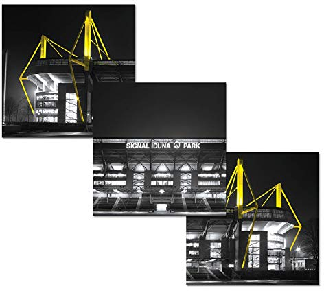 Borussia Dortmund BVB Kunstdruck-Serie Signal Iduna Park, 150x50cm, 3-teilig mit je 50 x 50 x 15 cm